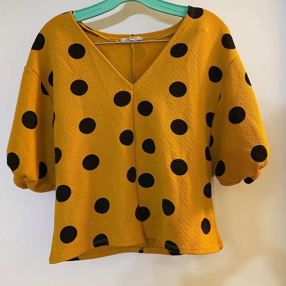 Zara yellow polka dot puff sleeve top